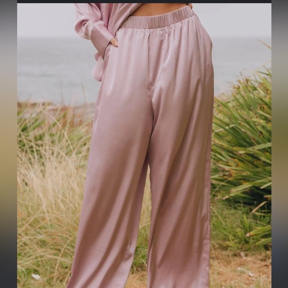 Daily Drills Wide Leg Satin Pants in Dusty Rose